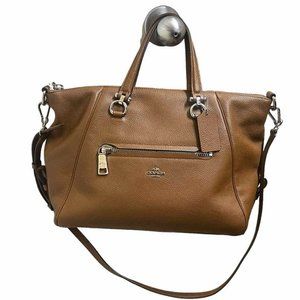 Coach Camel Pebbled Leather Prairie Crossbody Satchel W/ Silver Hardware & Dust